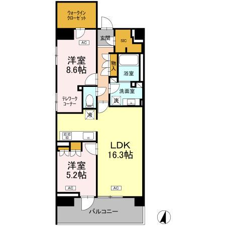 ロイヤルパークス仙台青葉通(2LDK/14階)の間取り写真