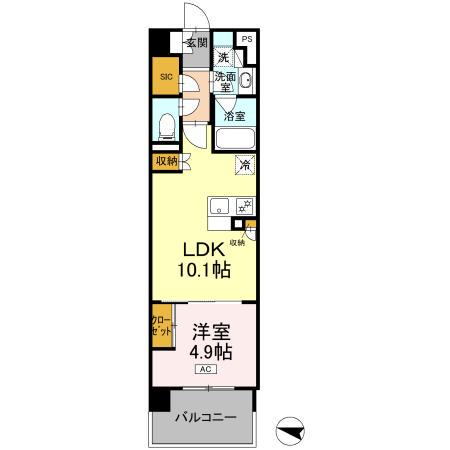 ロイヤルパークス仙台青葉通(1LDK/12階)の間取り写真
