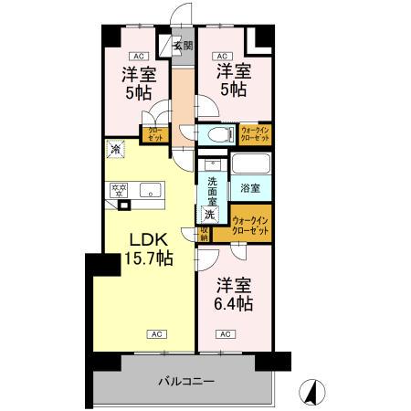 ロイヤルパークス仙台青葉通(3LDK/9階)の間取り写真