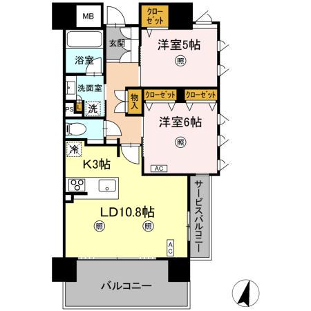 グローリオコンフォート青葉通一番町(2LDK/13階)の間取り写真
