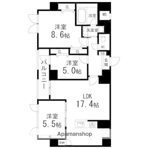 ルアーナ・エール・レジデンス仙台(3LDK/7階)の間取り写真