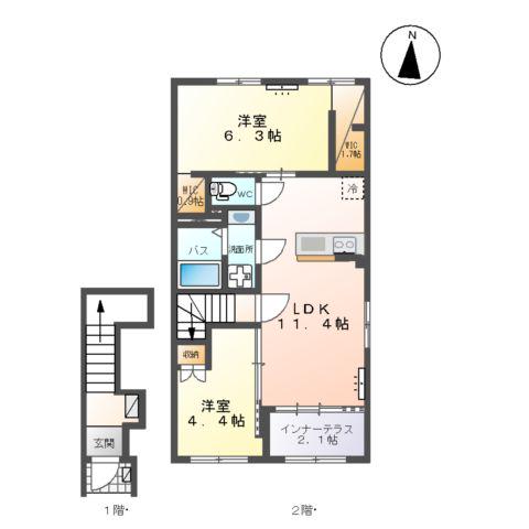 福室3丁目アパート(2LDK/2階)の間取り写真