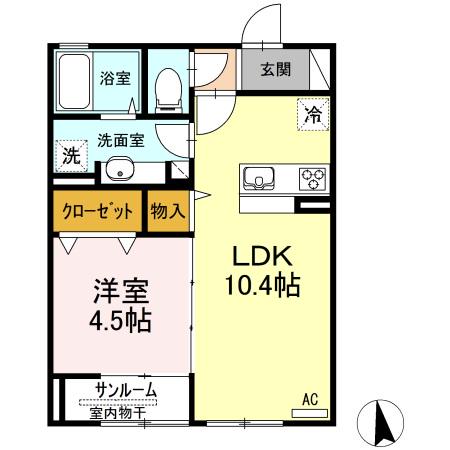 デュード・ボヌールS(1LDK/2階)の間取り写真