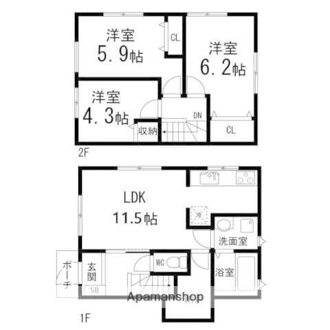 クラークテラスB棟(3LDK/1階)の間取り写真