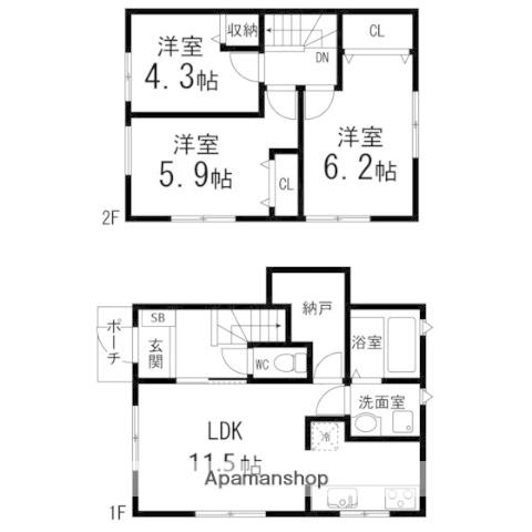 クラークテラスB棟(3LDK/1階)の間取り写真