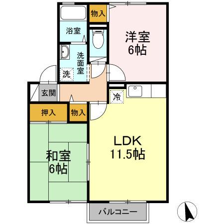 ロワジールIII番館(2LDK/2階)の間取り写真