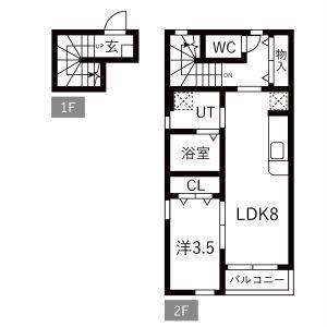 WISPERIA穂波(1LDK/2階)の間取り写真