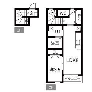 WISPERIA穂波(1LDK/2階)の間取り写真