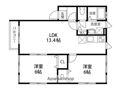 ロマネC棟(2LDK/2階)の間取り写真