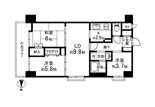 ライオンズプラザ西公園通(3LDK/3階)の間取り写真