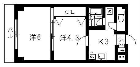 リビングステージ東仙台(2K/2階)の間取り写真