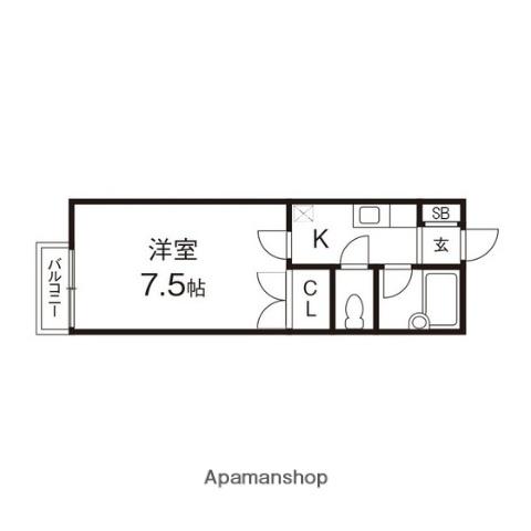 フォーチュンヒルズⅡ(1K/2階)の間取り写真
