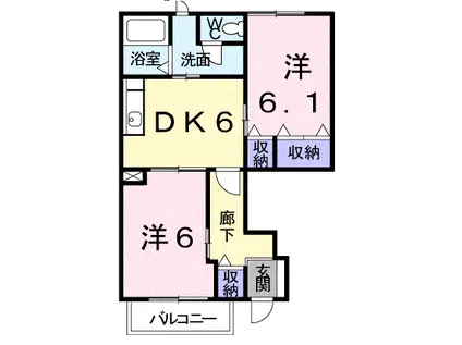 フォルモーント郷古Ⅲ(2DK/1階)の間取り写真