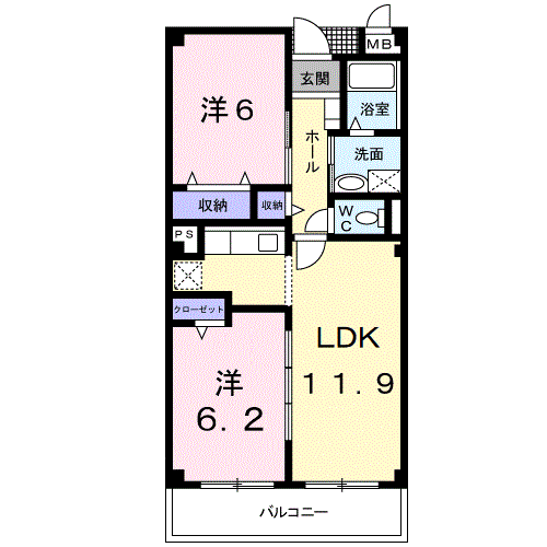 サニーヒル仙台南(2LDK/3階)の間取り写真