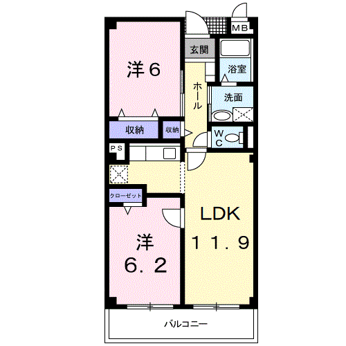 サニーヒル仙台南(2LDK/3階)の間取り写真