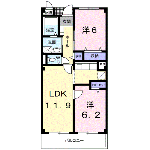 サニーヒル仙台南(2LDK/4階)の間取り写真