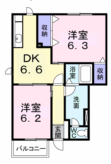 プロムナード(2DK/1階)の間取り写真