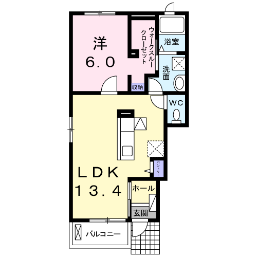 サーフサイドテラス(1LDK/1階)の間取り写真