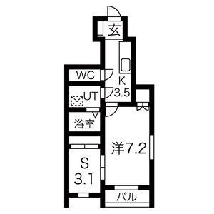 LA VIE BELLⅠ棟(1K/1階)の間取り写真