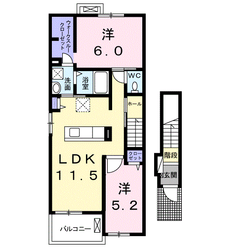 セレノカーサ(2LDK/2階)の間取り写真