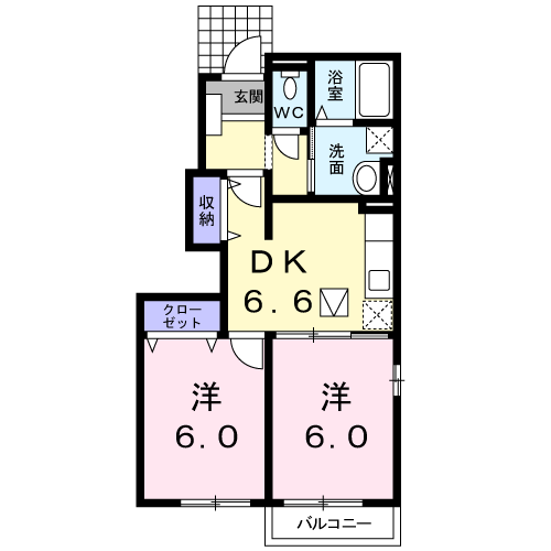 サイド バイ サイドA(2DK/1階)の間取り写真