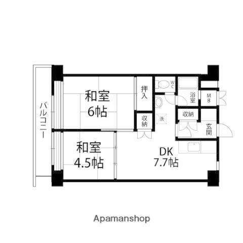 仙台宮城野団地2号棟(2DK/3階)の間取り写真