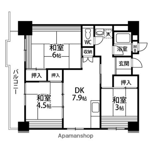 仙台宮城野団地3号棟(3DK/5階)の間取り写真
