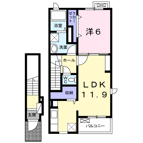 STAR IN 司(1LDK/2階)の間取り写真