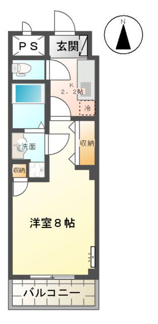 フィオーレ元茶畑Ⅱ(1K/1階)の間取り写真