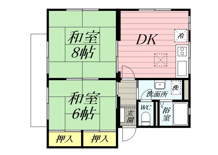CHリベルテA棟(2DK/1階)の間取り写真