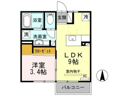 D-ROOM伝上山(1LDK/2階)の間取り写真