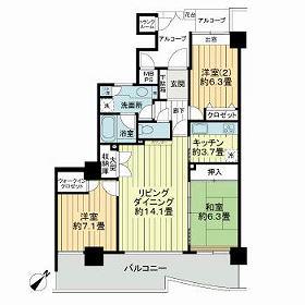 ライオンズタワー仙台広瀬(3SLDK/15階)の間取り写真