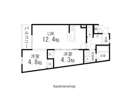 ARRIVARE仙台東(2LDK/2階)の間取り写真