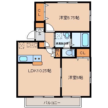 アミティエⅠ(2LDK/1階)の間取り写真
