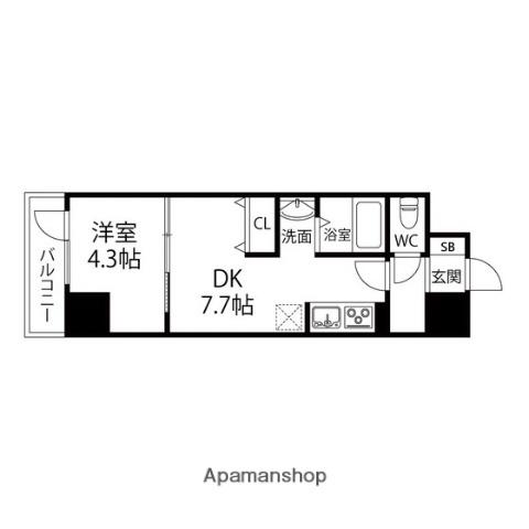 アスコット大和町(1DK/2階)の間取り写真