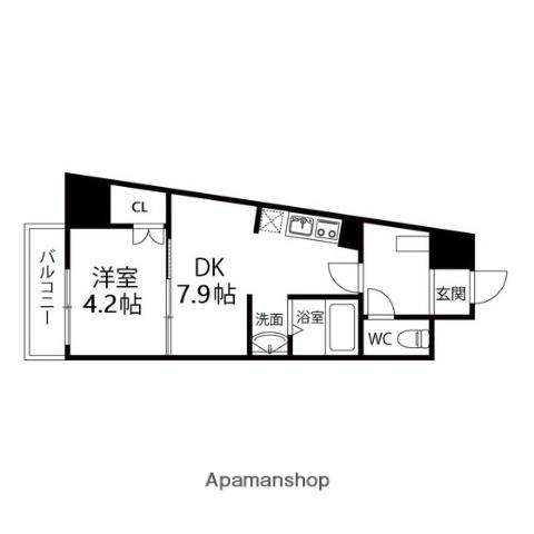 アスコット大和町(1DK/2階)の間取り写真