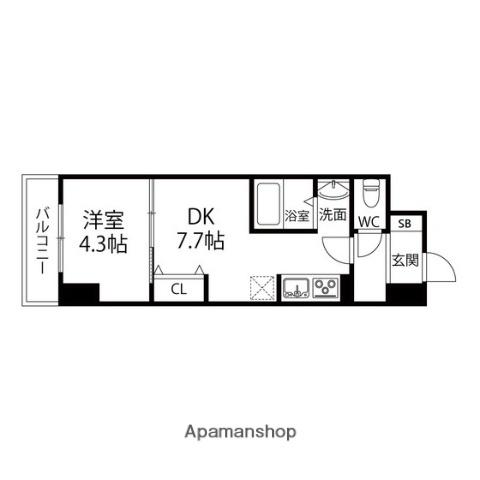 アスコット大和町(1DK/4階)の間取り写真
