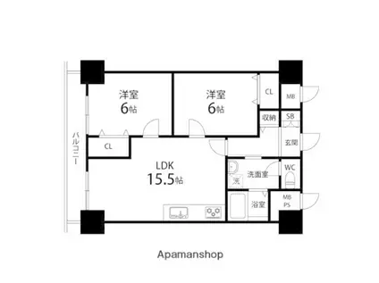 シャンボール荒町(2LDK/8階)の間取り写真