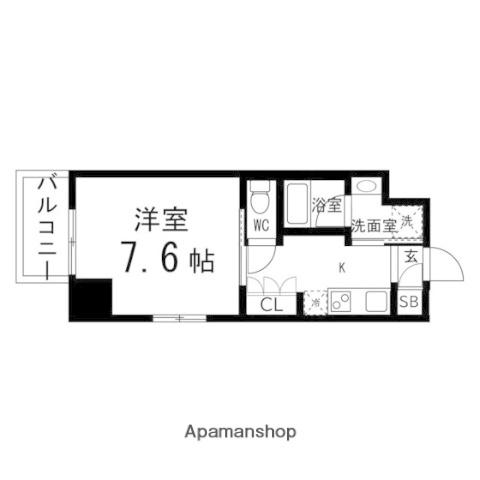 カーサヴェルデ新寺通(1K/7階)の間取り写真