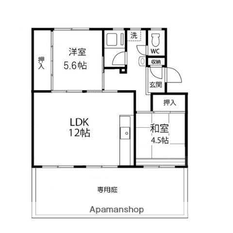仙台沖野団地5号棟(2LDK/1階)の間取り写真