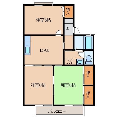 ボンシャンスC(3DK/2階)の間取り写真