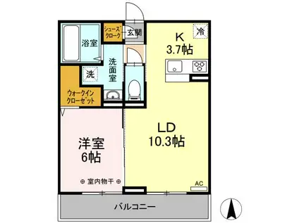 D-ROOM中倉(1LDK/3階)の間取り写真