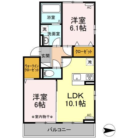 グランディール富沢 Ⅱ(2LDK/3階)の間取り写真