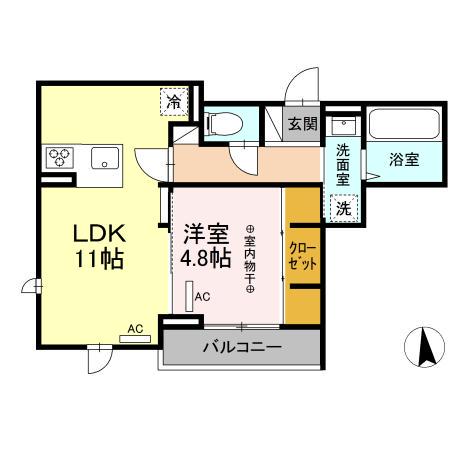 D-ROOM白萩町(1LDK/3階)の間取り写真