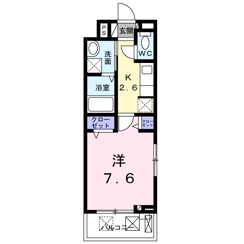 アリエッタ福室M(1K/2階)の間取り写真