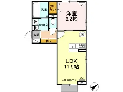 DーROOM新中道(1LDK/1階)の間取り写真