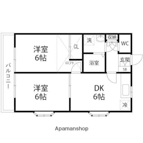 カサブランカ新田2(2DK/2階)の間取り写真