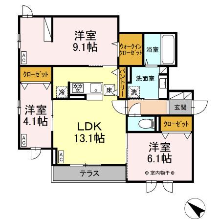 DーROOM泉崎Ⅱ(3LDK/1階)の間取り写真
