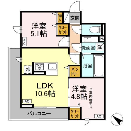 DーROOM泉崎Ⅰ(2LDK/3階)の間取り写真
