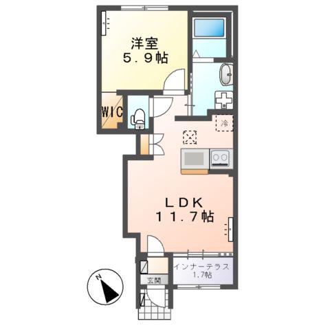 フォレストサイド(1LDK/1階)の間取り写真